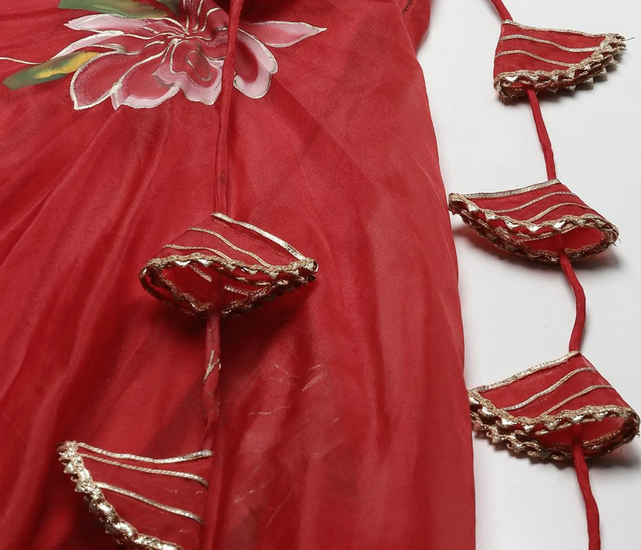 Red Hand Painted Organza Lehenga Set complete your traditional indian wedding clothes collection